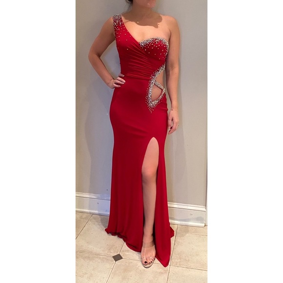 Jovani One Shoulder Long Dress w Side Cutout 73034 - Picture 1 of 5